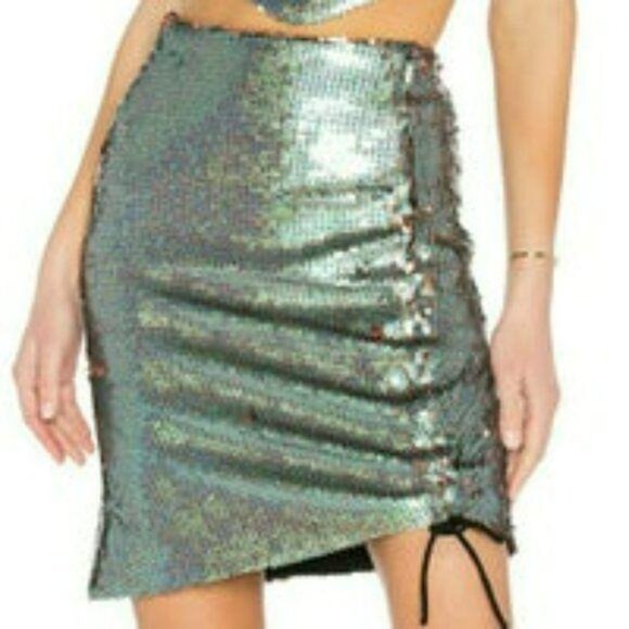 REVOLVE Lovers + Friends Sequin Blue Gold Skirt - Picture 1 of 8